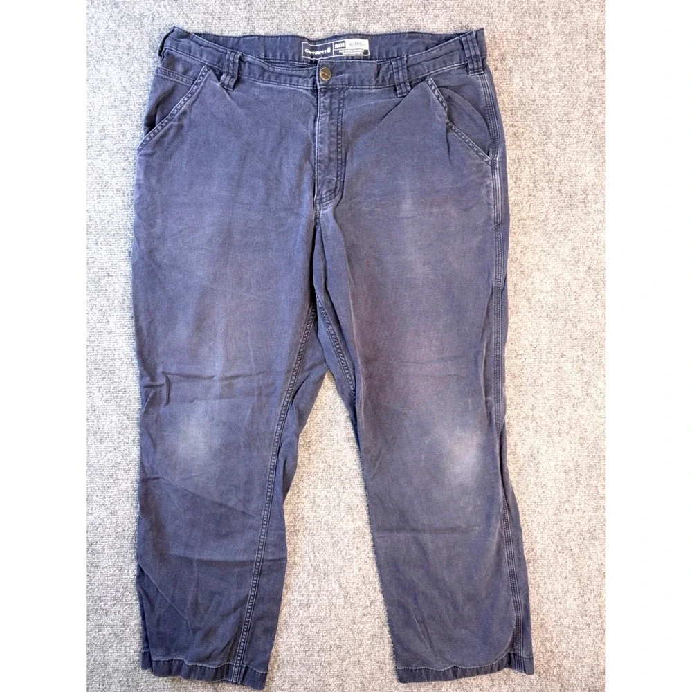 Carhartt Mens 38x30 Relaxed Fit Navy Blue Canvas Workwear Carpenter Pants Faded